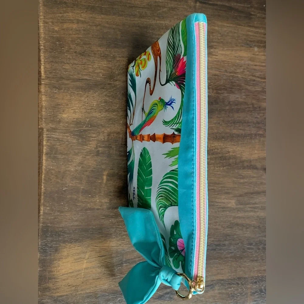 ESTEE LAUDER Women’s Turquoise Blue Tropical Print Zipper Top Cosmetic Bag
